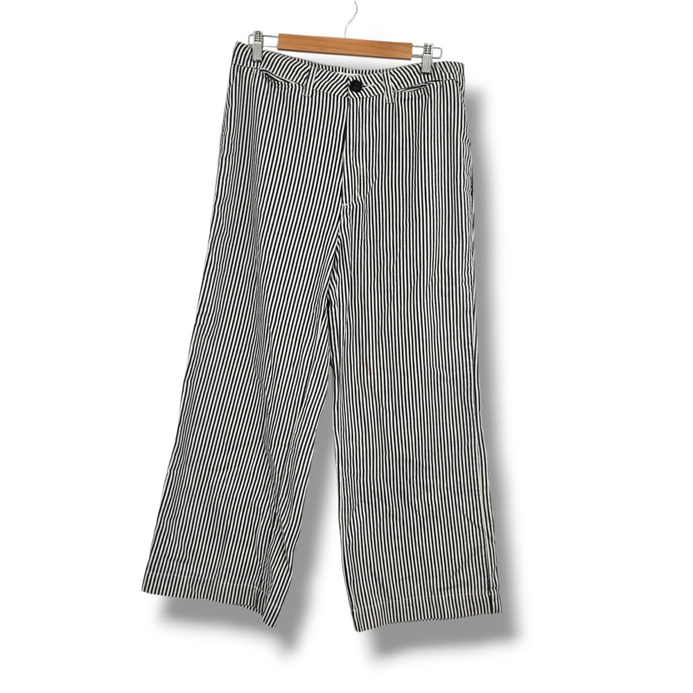 Rollas Wide Leg Striped Trousers Navy White High Rise Sailor Pants Size 31 13